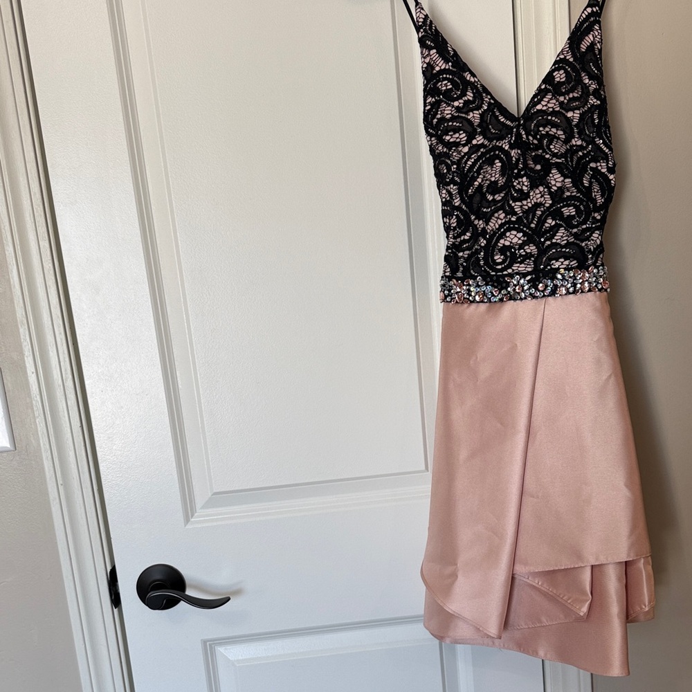 by & by Black Lace and Pink Satin Dress
